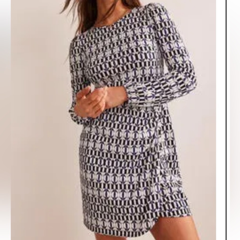 BODEN Wrap-Effect Mini Dress Long Sleeve Black/White size 16-18L NWT